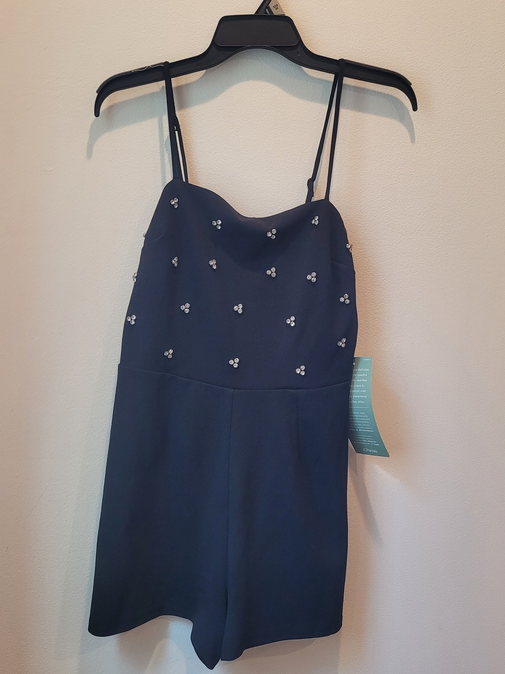 Black Rhinestone Spaghetti Strap Romper